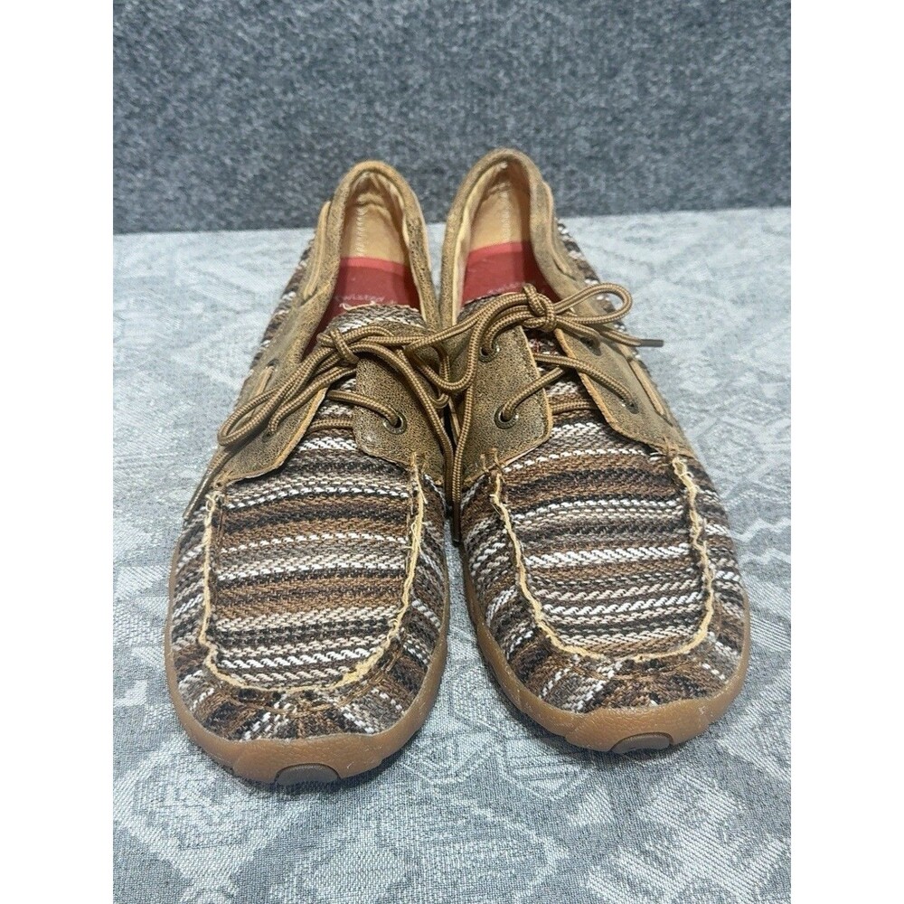 Twisted X Womens 10M Southwest Woven Leather Boat Shoes Driving Moc Brown